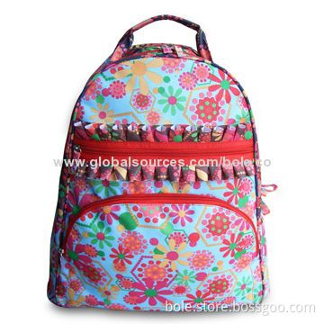 School Backpack, Made of 600D Material with Full Printed Flower Design, OEM and ODM Orders Welcomed